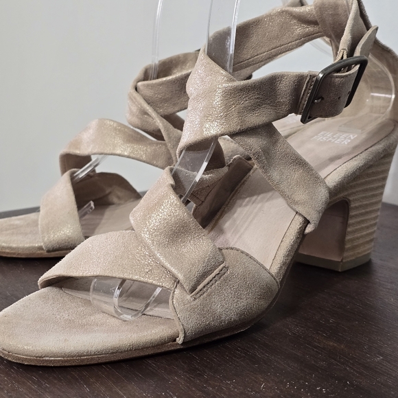 Eileen Fisher Patsy Beige Metallic Leather Sandals Women's Size 9.5 - Picture 7 of 15